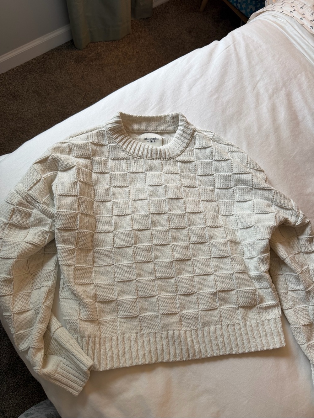 Abercrombie & Fitch Cream Checker Knit Crewneck Sweater